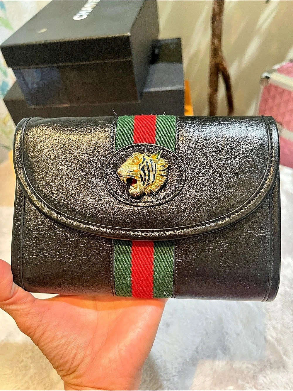 Gucci Rajah Web Chain Wallet / Woc bodyBag Black